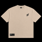 Front product shot of the GLXY Orbit 001 Vintage Cream acid-wash t-shirt with puff-print GB rocket emblem